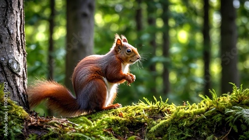 Red Squirrels in Natural Habitat - Panoramic Wildlife View photo