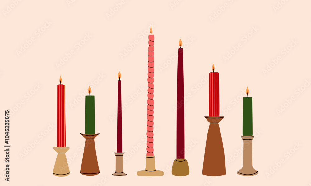 Cozy and hygge decor element concept. Candles with bows. Comfort and coziness. Christmas and New Year. Cozy and hygge decor element concept. Candles with bows. Comfort and coziness. Christmas and New Year.