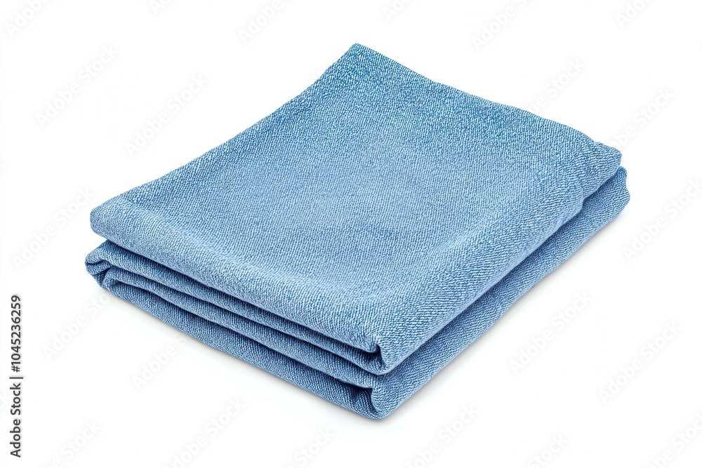 Soft blue towel neatly folded on a white background. Soft blue towel neatly folded on a white background.