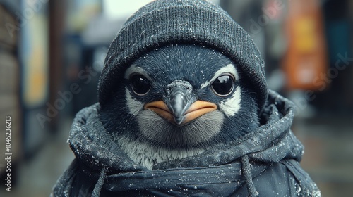 Fototapeta Naklejka Na Ścianę i Meble -  Close-up of a personified swan with graceful wings and a serene expression, showcasing the elegance and calm of anthropomorphized wildlife. Ideal for fine art and sophisticated illustrations.