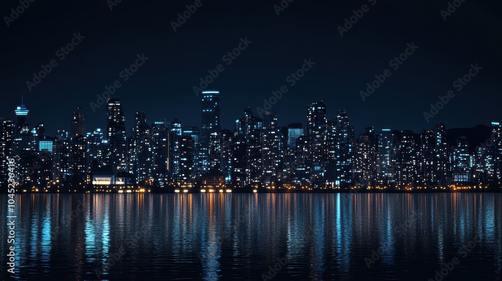 Fototapeta premium Nighttime City Skyline Reflection in Water