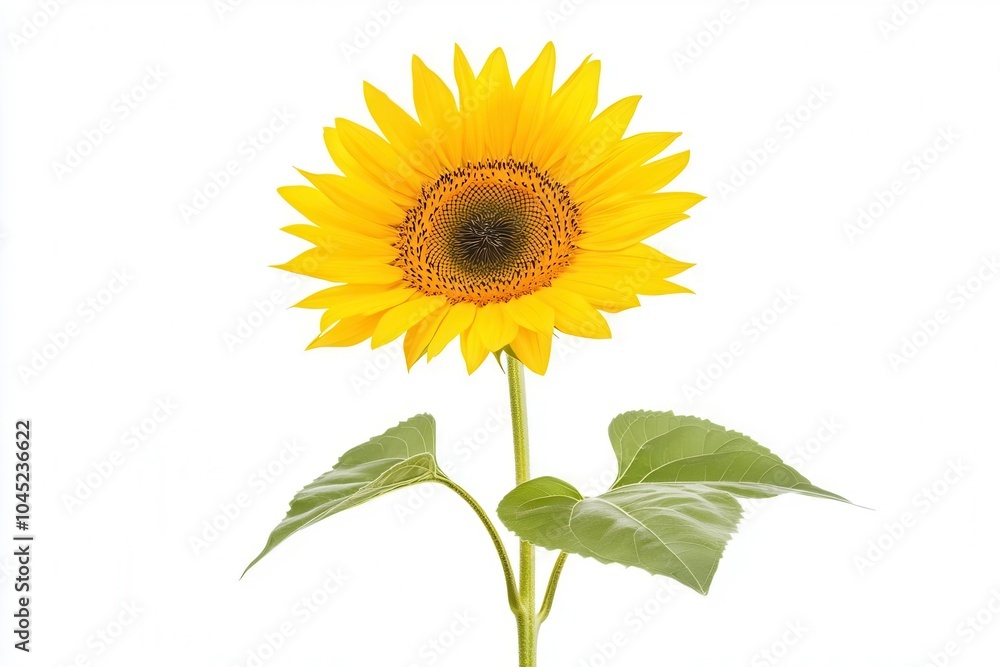 Obraz premium Sunflower with vibrant yellow petals, isolated on a white background.
