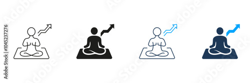 Harmony, Yoga Meditation and Balance Line and Silhouette Icon Set. Flexible Person Meditate in Pose Lotus Pictogram. Improve Body and Grow Up Symbol. Editable Stroke. Isolated Vector Illustration