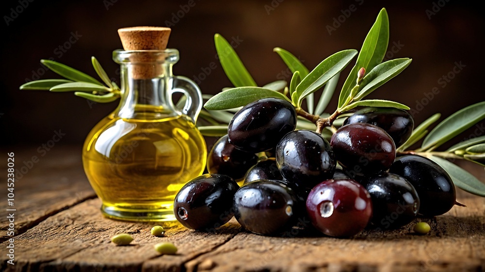 Rustic Olive Oil Still Life - Depth of Field, Food Photography, Olive Branch, Mediterranean, Tabletop Rustic Olive Oil Still Life - Depth of Field, Food Photography, Olive Branch, Mediterranean, Tabletop