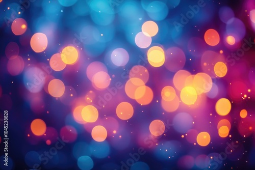 Abstract colorful background with blurred bokeh lights and glitter particles