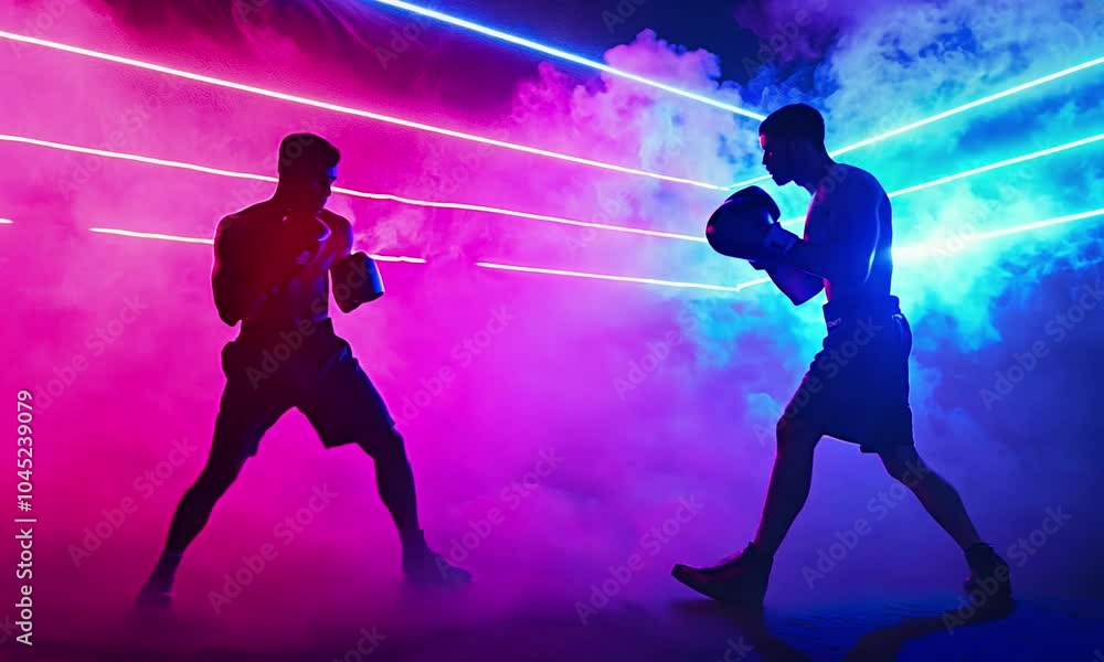 Boxers fighting in smoke atmosphere. Boxers fighting in smoke atmosphere.