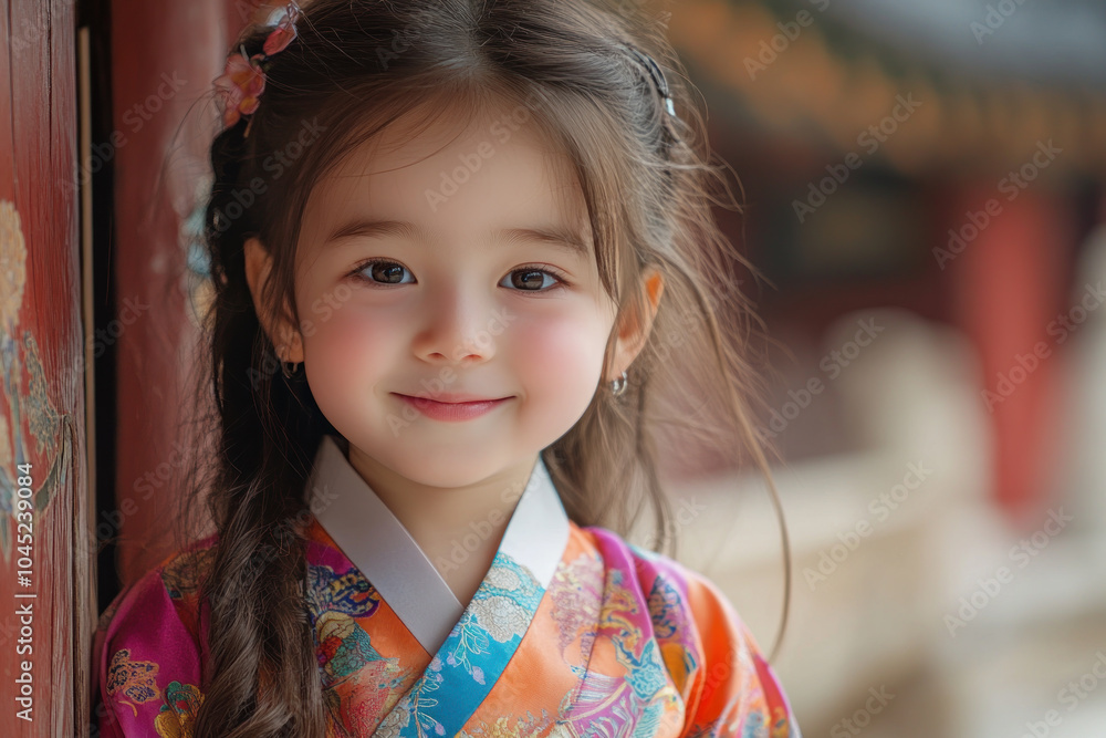 Germany little girl in traditional hanbok costume at korean village palace Germany little girl in traditional hanbok costume at korean village palace