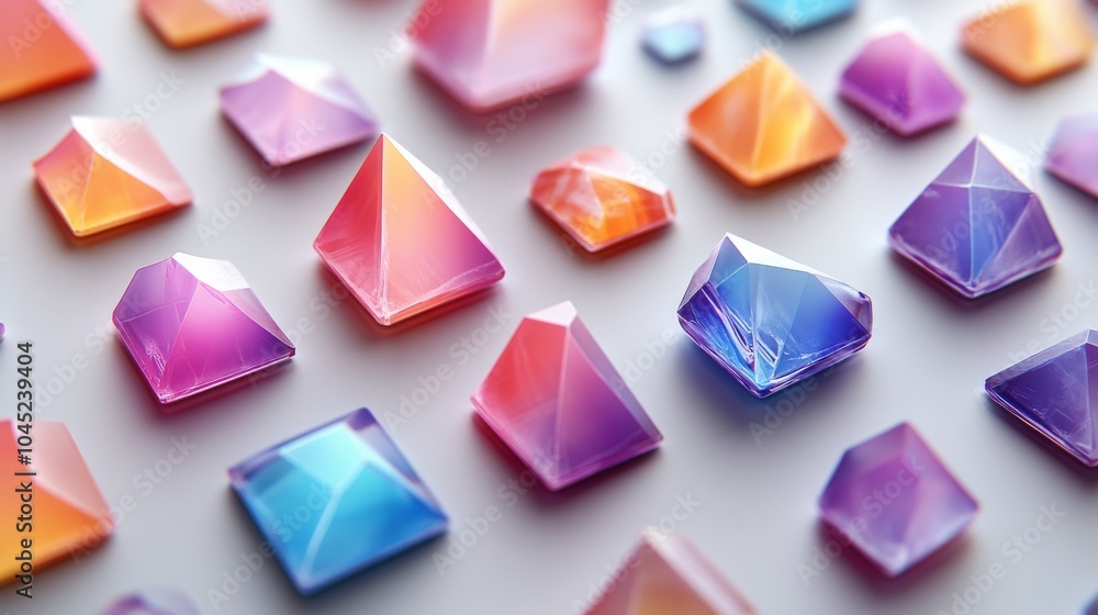 Colorful geometric crystals in warm hues, showcasing a modern and artistic design. Colorful geometric crystals in warm hues, showcasing a modern and artistic design.