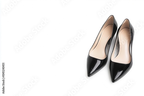 Elegant black high heel shoes on white isolated background.