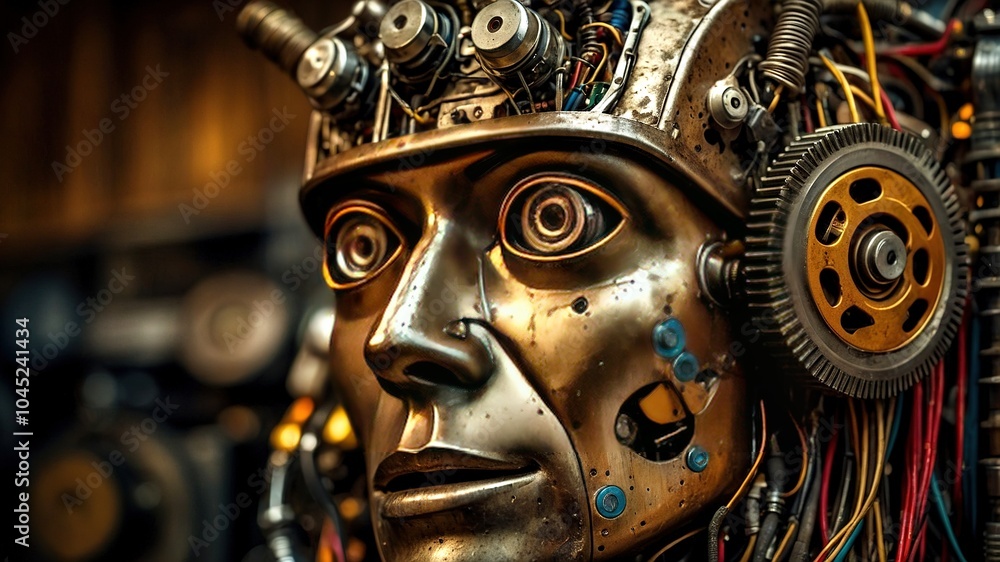 Obraz premium Steampunk Robot Portrait - Grunge, Mechanical, Cogs, Vintage, Portrait