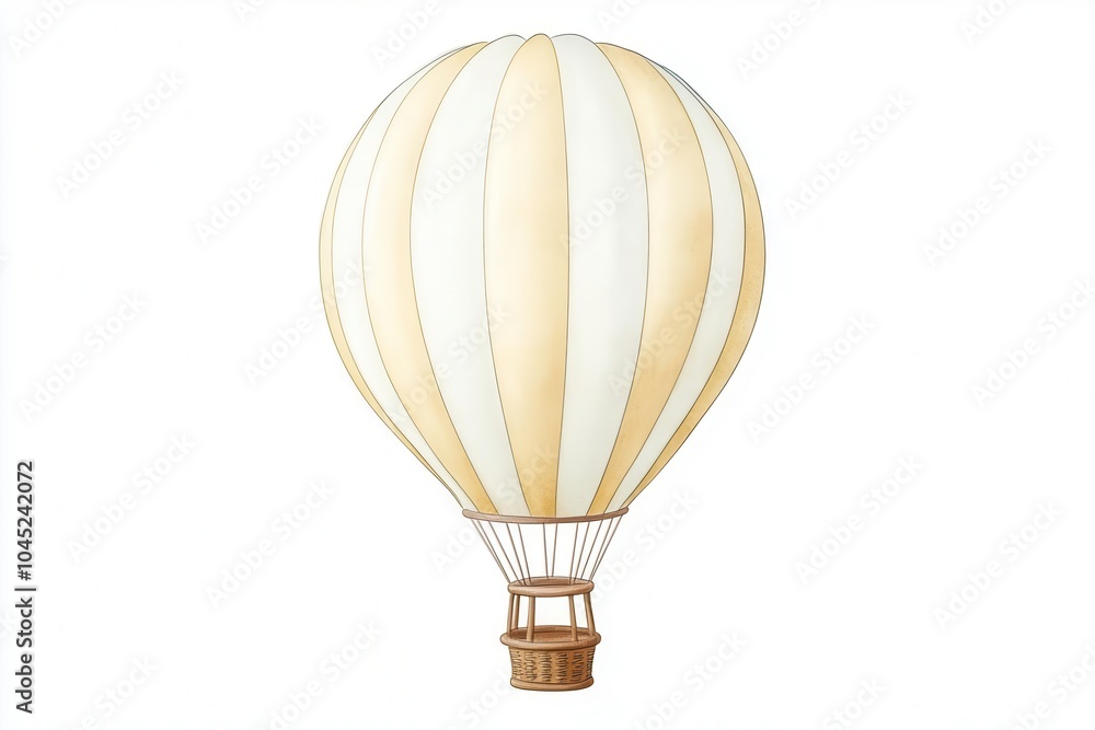 Naklejka premium Hot air balloon with white and yellow stripes, isolated on white background.