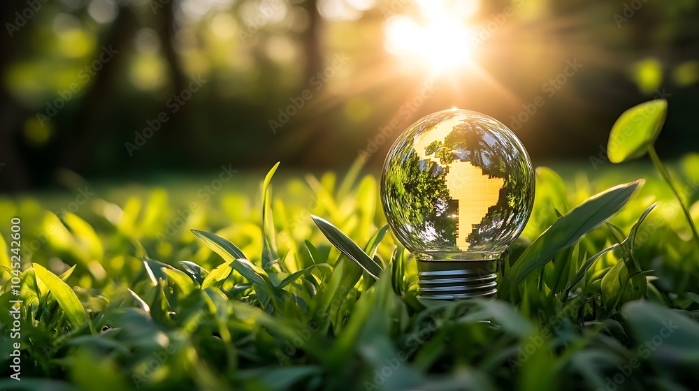 Light Bulb with a Globe Inside in a Lush Green Meadow Light Bulb with a Globe Inside in a Lush Green Meadow