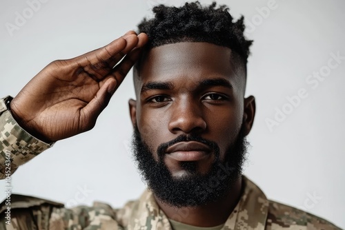 American soldier saluting showing patriotism with hand gesture photo