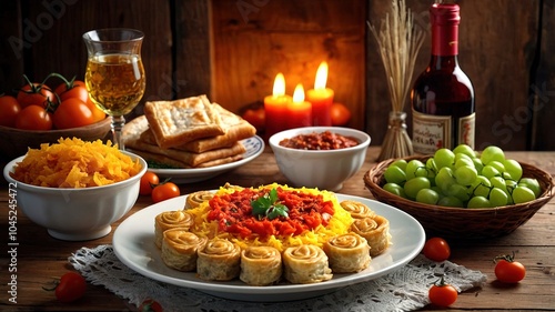 Turkish Republic Day Feast: Flat Design with Heart-Shaped Flag, Food Photography photo