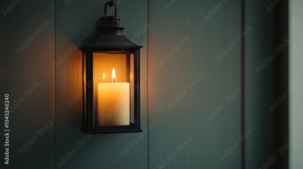 Rustic Lantern with Glowing Candle Light Rustic Lantern with Glowing Candle Light