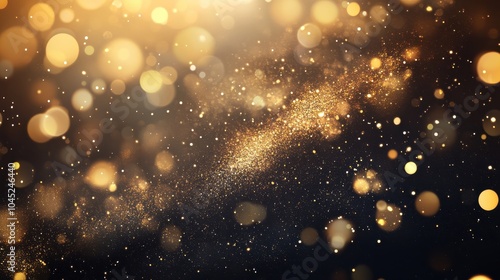 A gold dust and sparkles background with particles softly floating in the air, creating a magical and luxurious ambiance for celebrations or special events