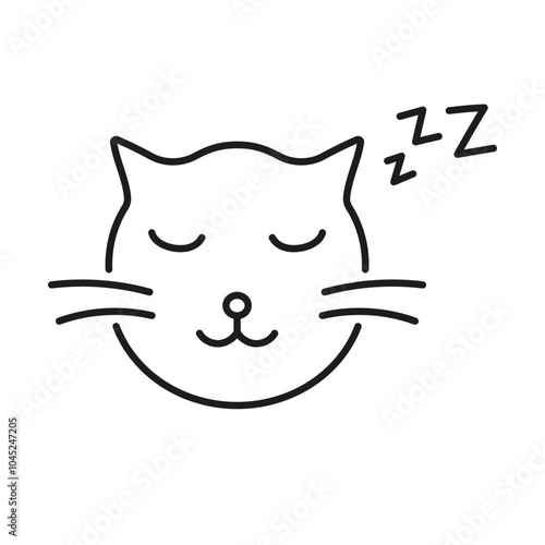 Sleeping Cat Face with ZZZ Line Icon. Peaceful Pet Rest and Relaxation Outline Symbol. Calm and Cozy Animal Nap. Editable Stroke. Isolated Vector Illustration