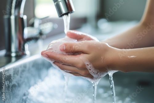 Washing hands bathroom adult sink.