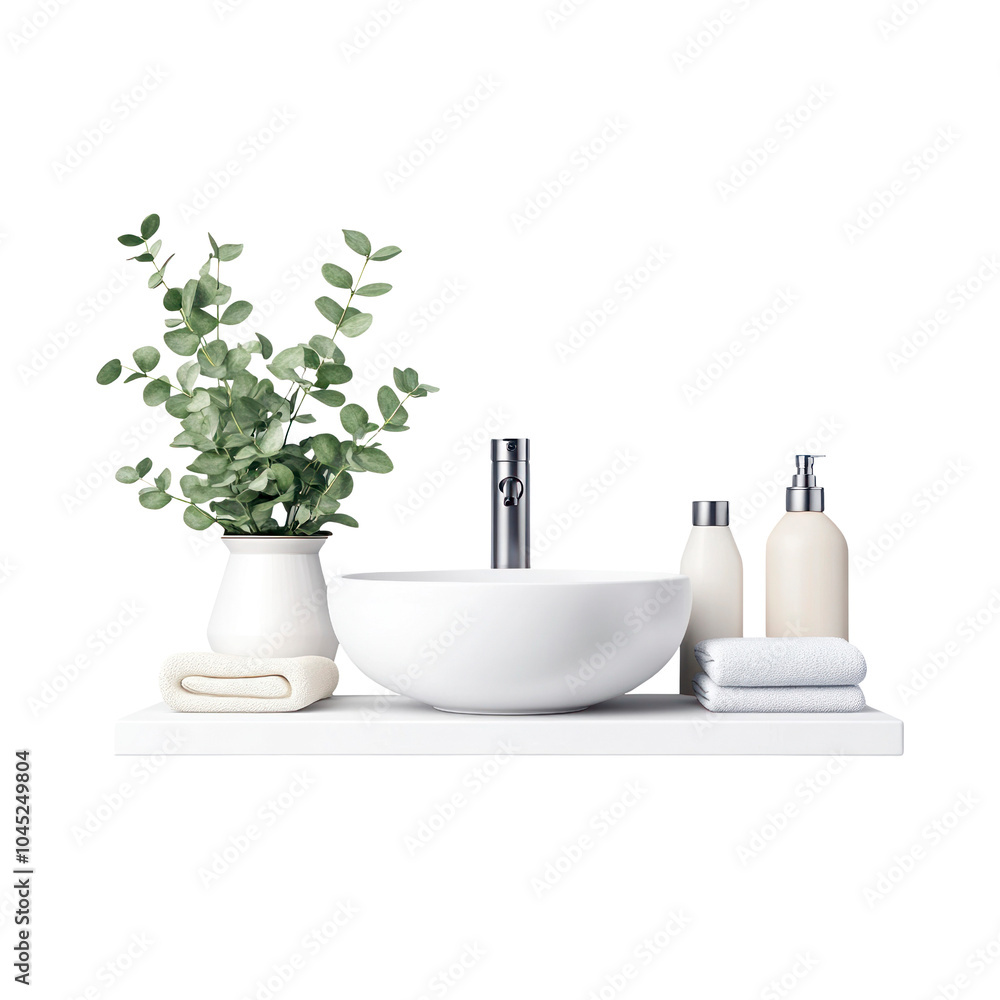 White sink and bathroom accessories. Isolated on transparent background. White sink and bathroom accessories. Isolated on transparent background.