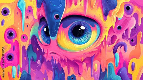 Playful cartoon character with expressive eyes in a vibrant 2D style