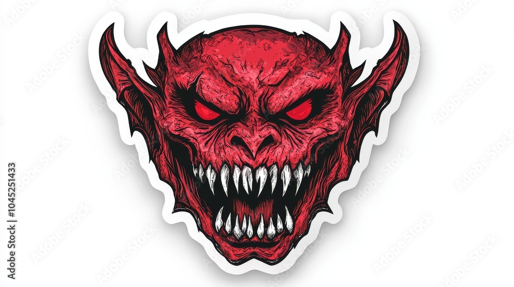 Naklejka premium A fierce, red demon face graphic featuring sharp teeth and glowing eyes, ideal for dark-themed designs.