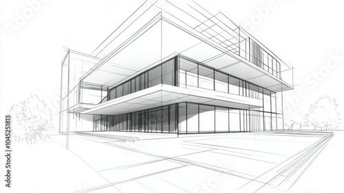 A close-up architectural drawing sketch of modern building lines, with ample copy space for text or branding