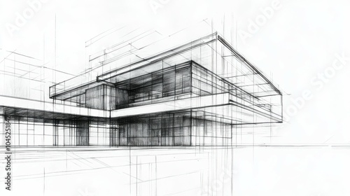 A close-up architectural drawing sketch of modern building lines, with ample copy space for text or branding