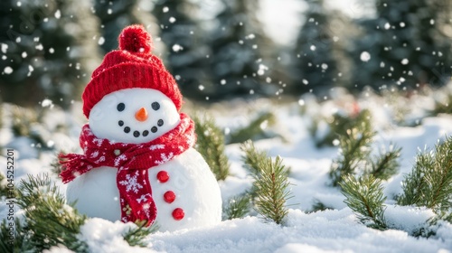 snowman wearing red hat and scarf