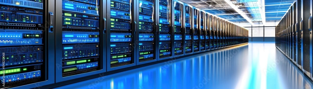 Illuminated Innovation - Futuristic Server Room with Vibrant Blue and Green LED Lights Illuminated Innovation - Futuristic Server Room with Vibrant Blue and Green LED Lights