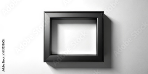 A simple black frame on a white wall, casting a subtle shadow, offering a clean and minimalist aesthetic.