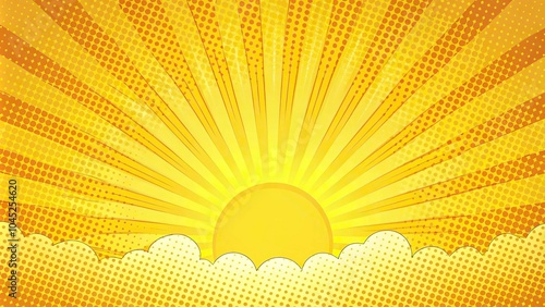Forced perspective yellow sky with vintage comic book pop art background