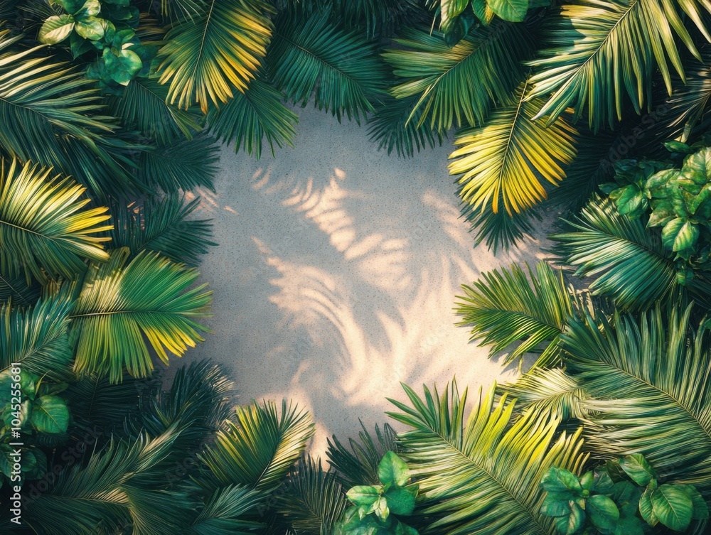 Picture of a tropical frame with palm leaves Picture of a tropical frame with palm leaves