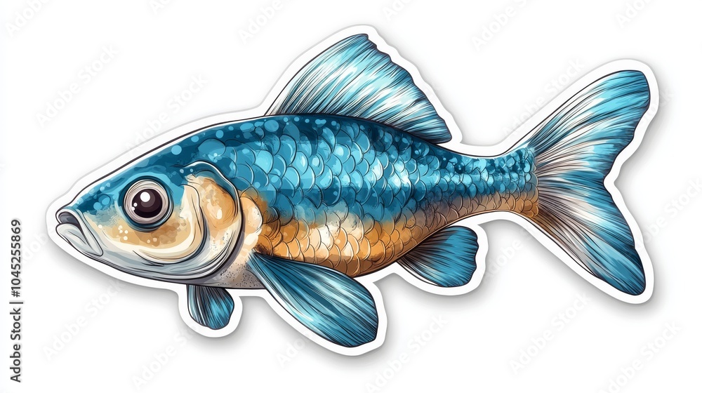 Illustration of a vibrant blue and orange fish, showcasing detailed scales and a lively expression. Illustration of a vibrant blue and orange fish, showcasing detailed scales and a lively expression.
