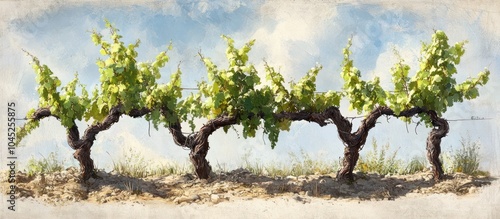 Vineyard Landscape with Vines in Spring photo