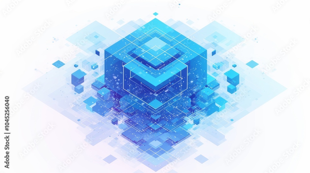 Fototapeta premium Abstract geometric art featuring layered blue cubes radiating a sense of depth and complexity.