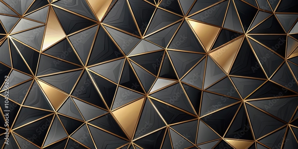 Geometric Pattern of Black and Gold Triangles with Embossed Detailing