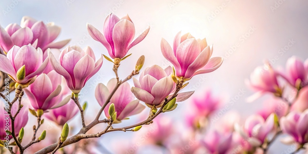 Fototapeta premium fragment of magnolia bush blooming pink flowers