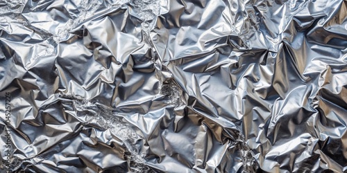 Abstract Metallic Texture of Crumpled Shiny Foil, Reflecting Light in a Play of Shadows and Highlights