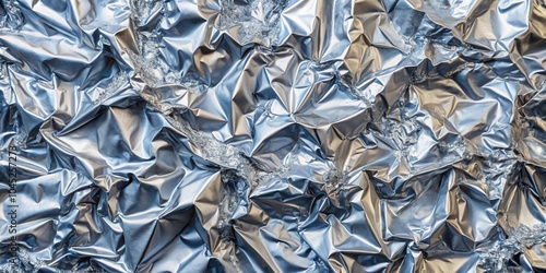 Abstract Silver Foil Texture Crinkled, Wrinkled, and Shimmering with Light Reflecting Off Its Surface