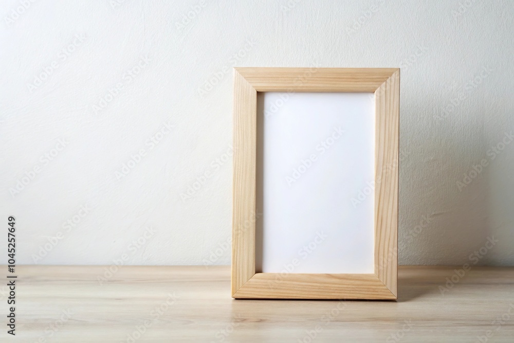 Frame mockup on light wood and white background for stock photo Frame mockup on light wood and white background for stock photo