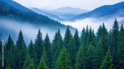 Majestic Tall Pine Trees on Mountain Landscape