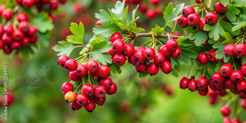 Branches of hawthorn strewn with red berries