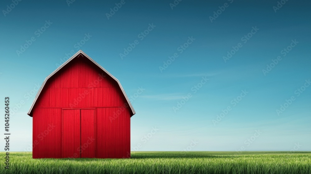 Red Barn in Green Field under Blue Sky Red Barn in Green Field under Blue Sky
