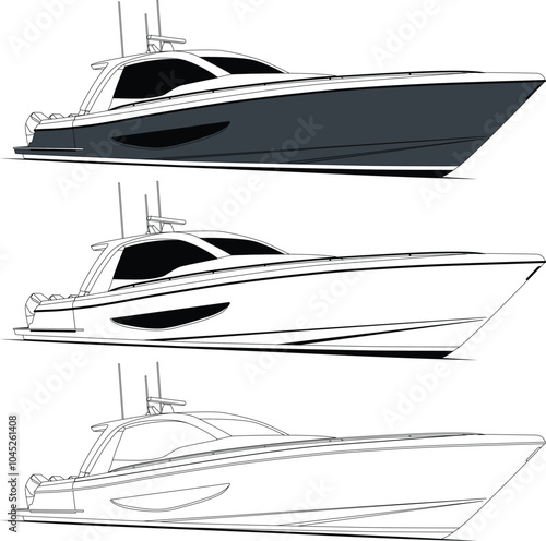 Speed boat line drawing vector and illustration for color	