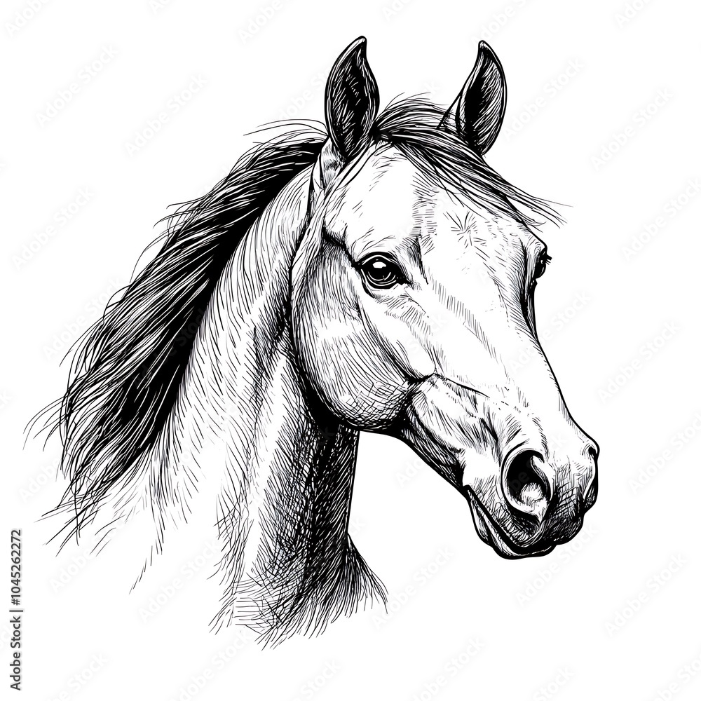 Obraz premium Hand-drawn illustration of a horse's head in black and white.