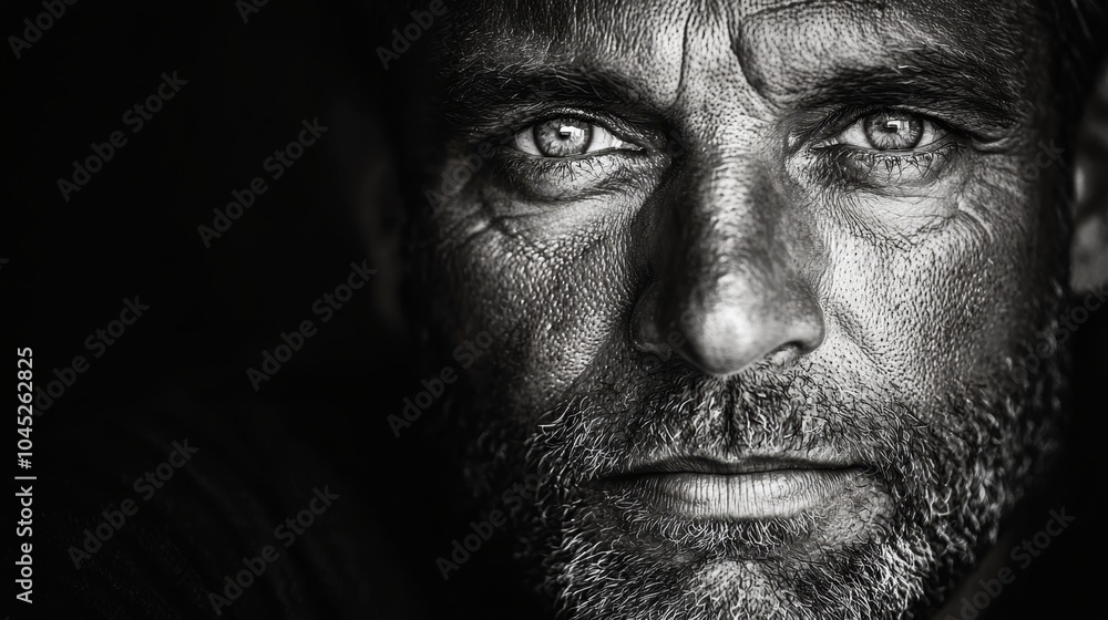 Intense Black and White Close-Up Portrait with High Contrast Drama Intense Black and White Close-Up Portrait with High Contrast Drama