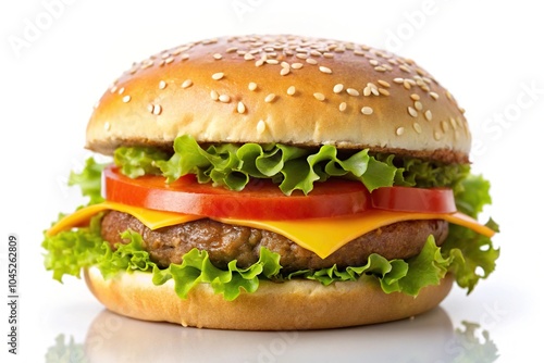 Fresh burger on white background with leading lines