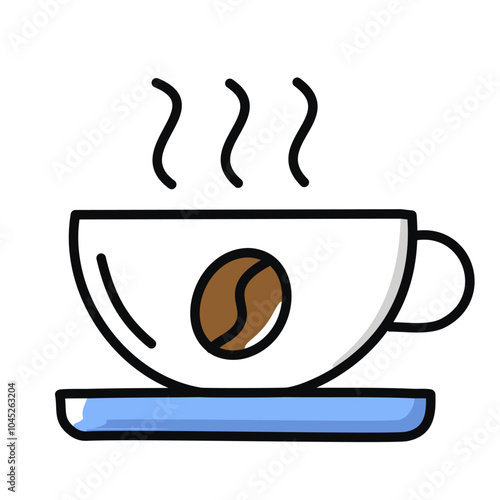 Coffee cup icon with steam color illustration