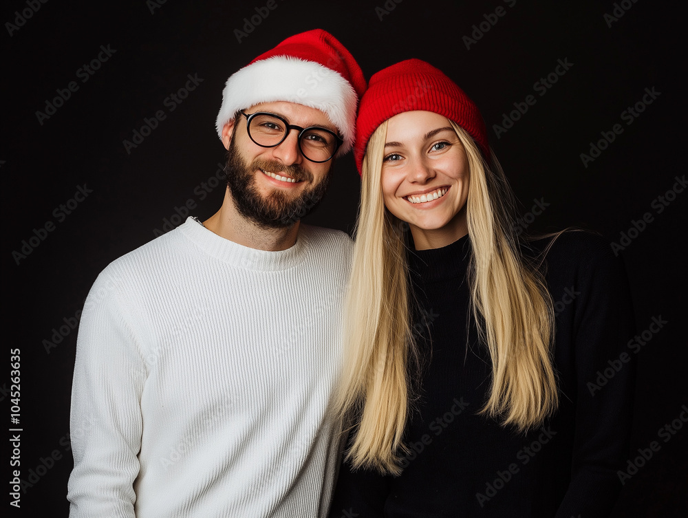 Cheerful Couple Celebrating the Holidays in Cozy Casual Attire Cheerful Couple Celebrating the Holidays in Cozy Casual Attire