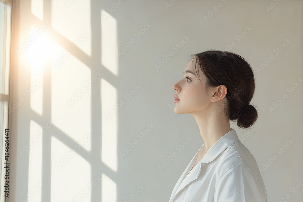 A man in white clothing contemplates the bright sun in a minimalist meditation space A man in white clothing contemplates the bright sun in a minimalist meditation space